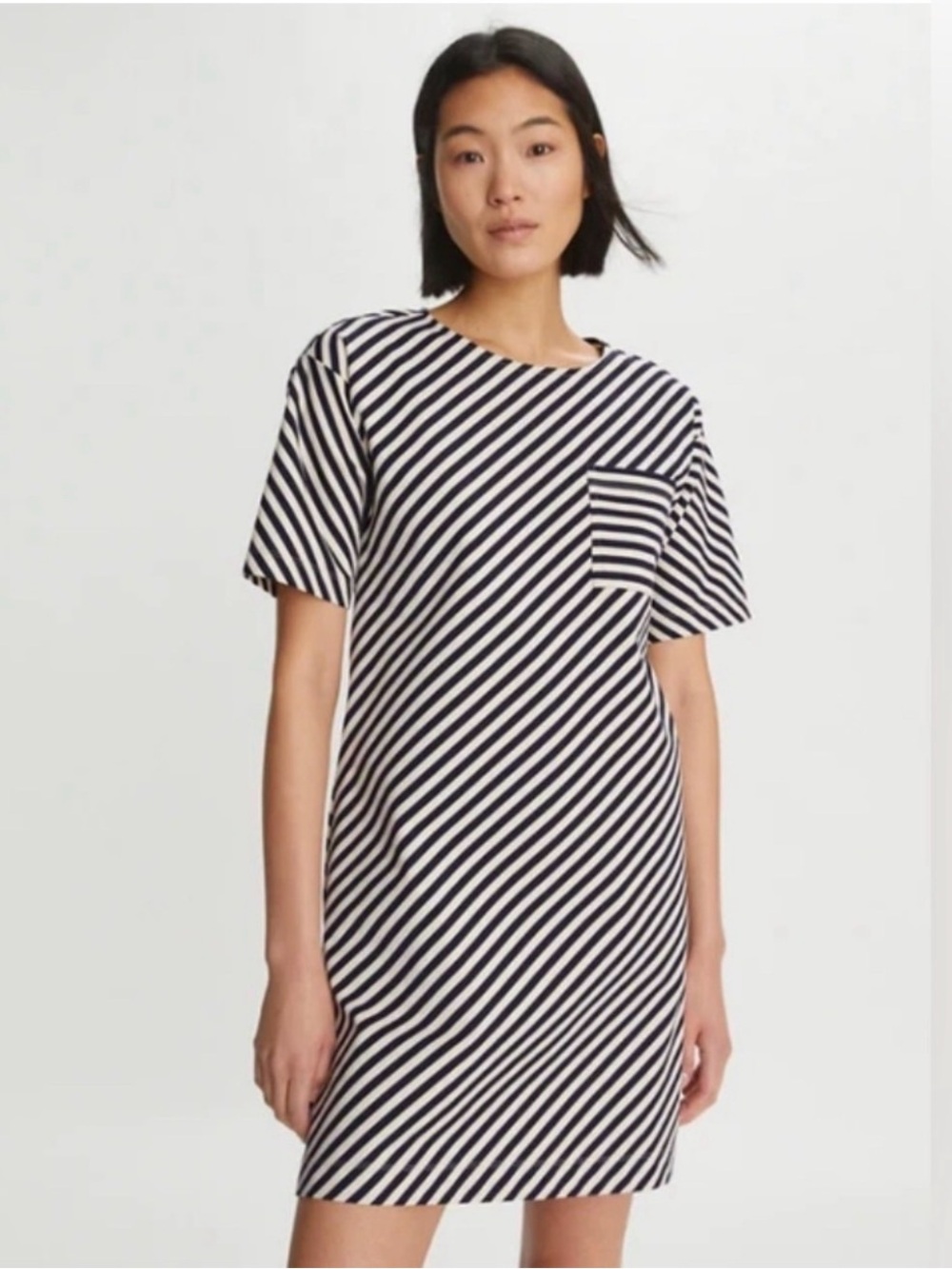 Tory Burch Black and Cream Striped T- Shirt Dress. New w/out Tags